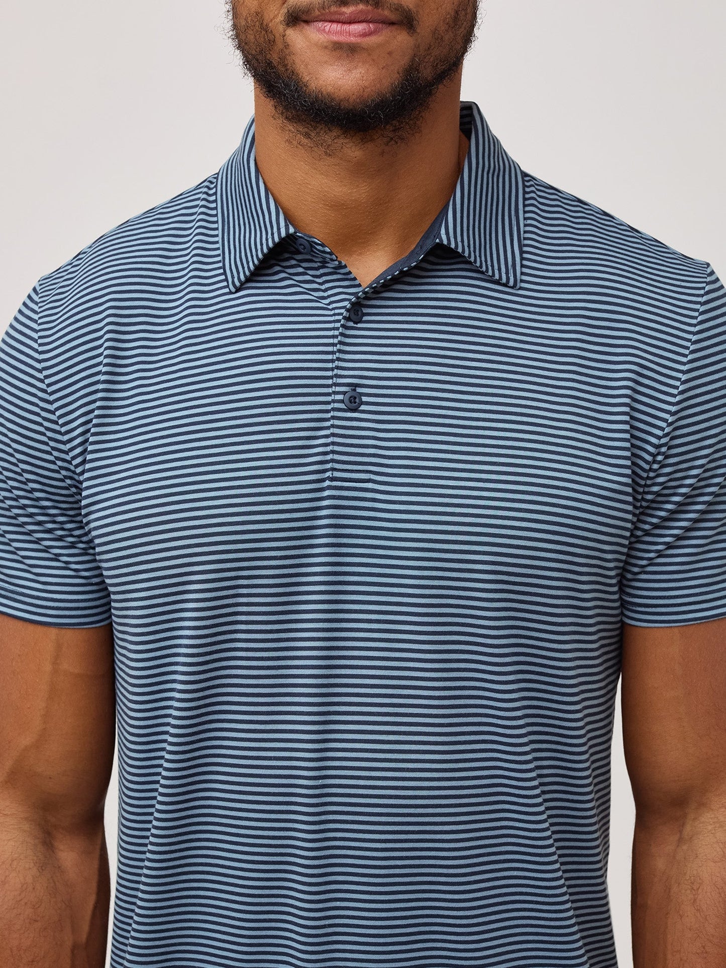Navy + Wedgewood Striped Performance Polo