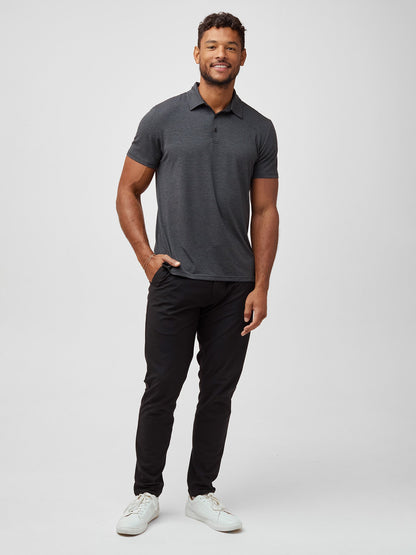 Black + Charcoal Striped Performance Polo