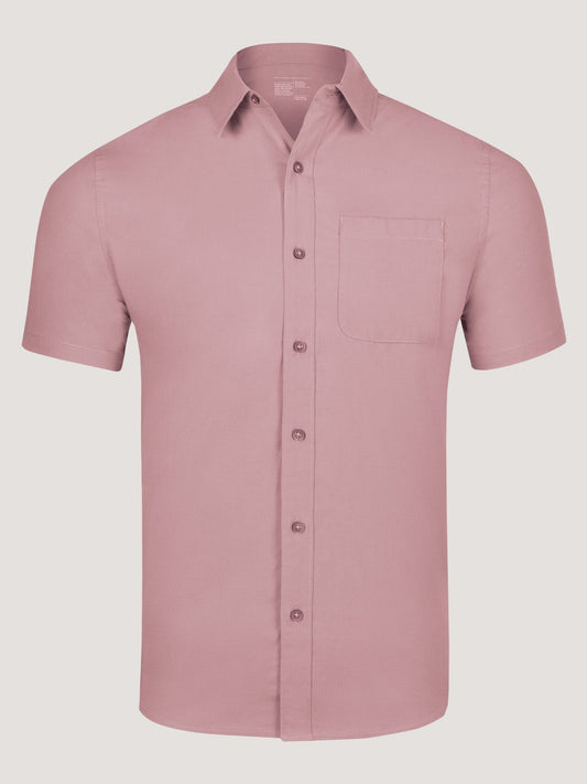 Chalk Pink Short Sleeve Stretch Button Up