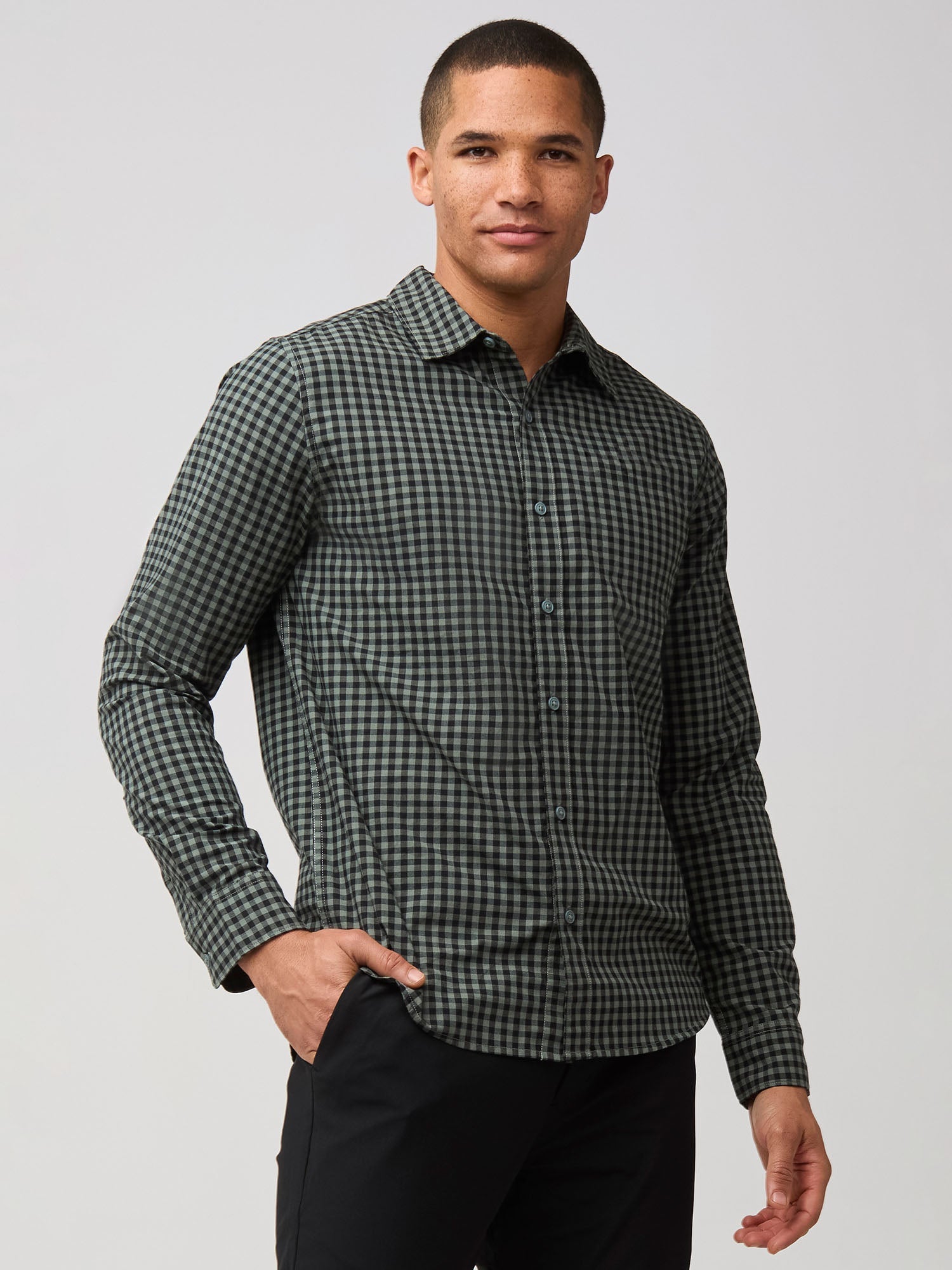 Black + Mercury Green Gingham Long Sleeve Button Up