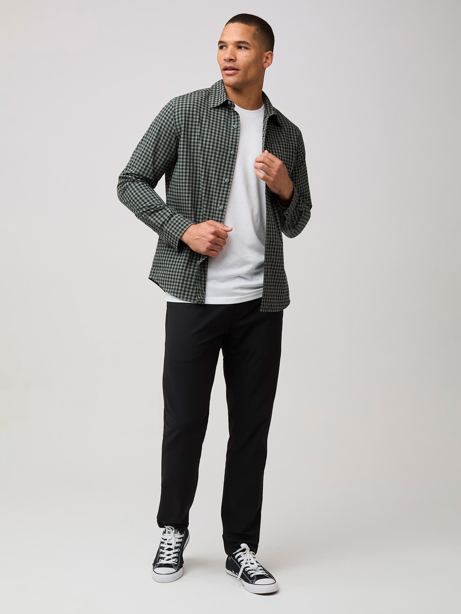 Black + Mercury Green Gingham Long Sleeve Button Up