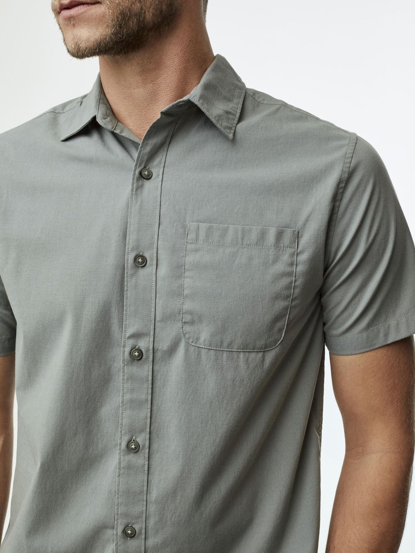 Mercury Green Short Sleeve Stretch Button Up