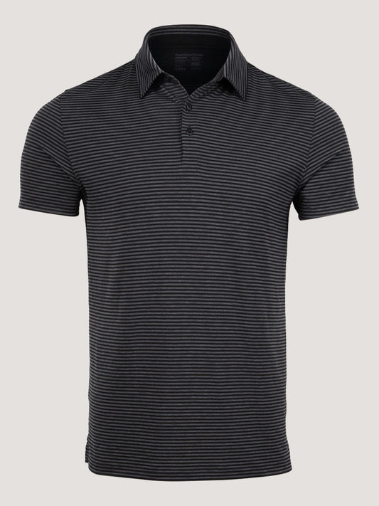 Black + Charcoal Striped Performance Polo