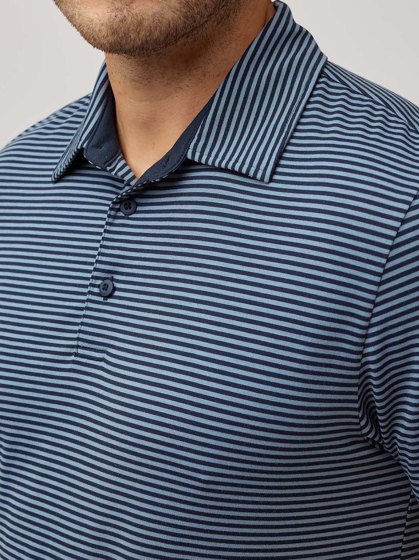 Navy + Wedgewood Striped Performance Polo