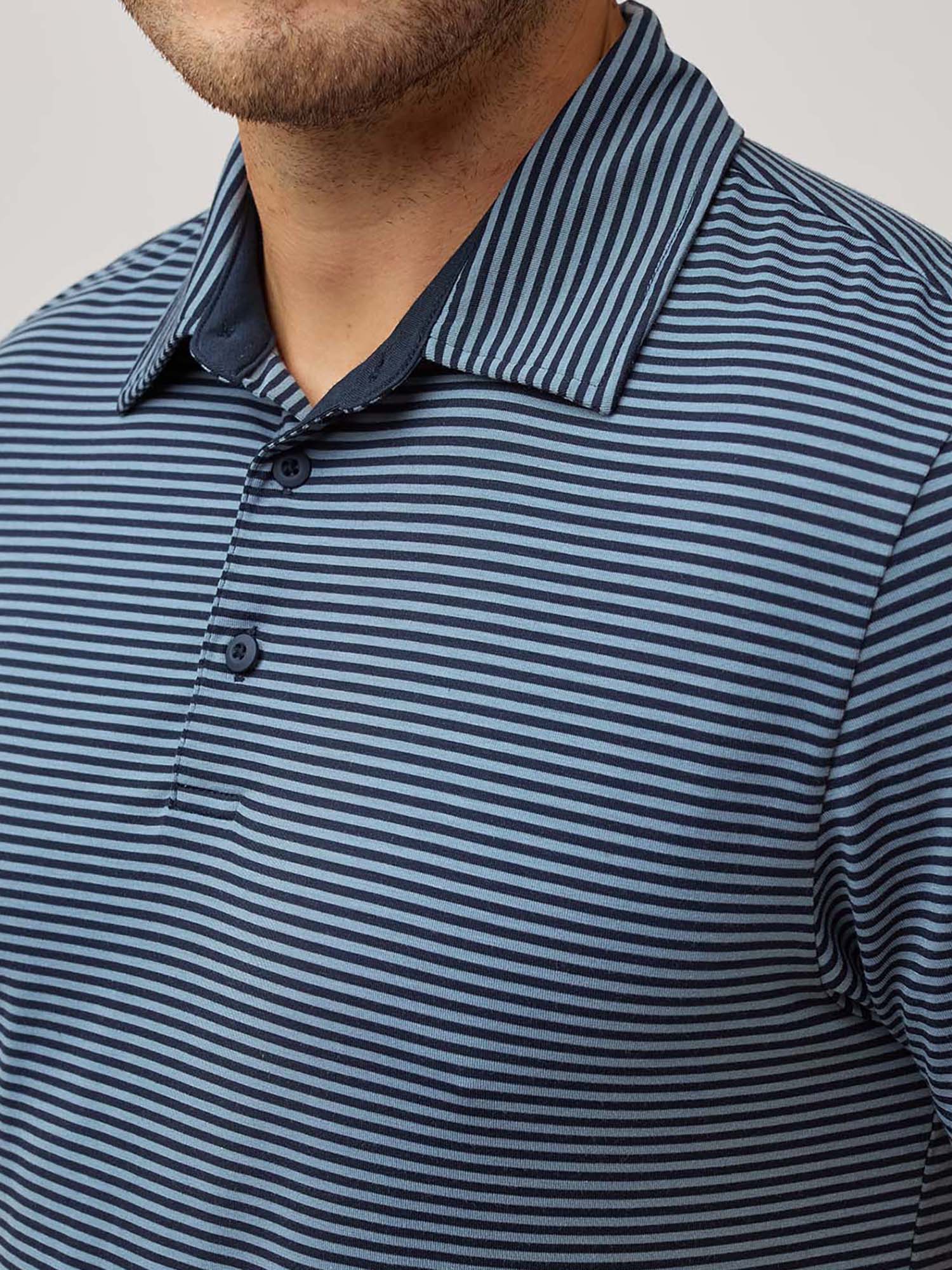 Navy + Wedgewood Striped Performance Polo