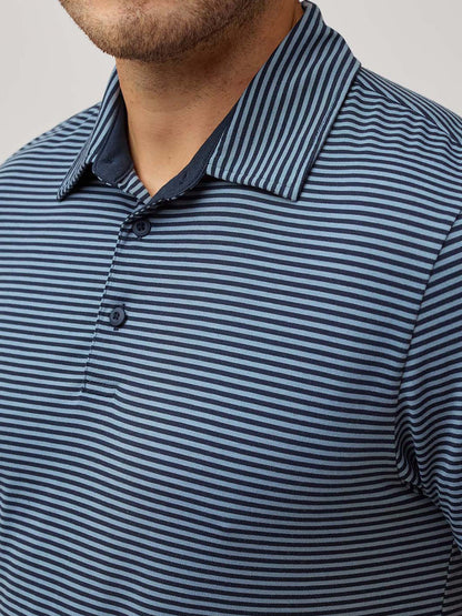 Navy + Wedgewood Striped Performance Polo