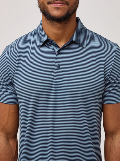 Navy + Wedgewood Striped Performance Polo
