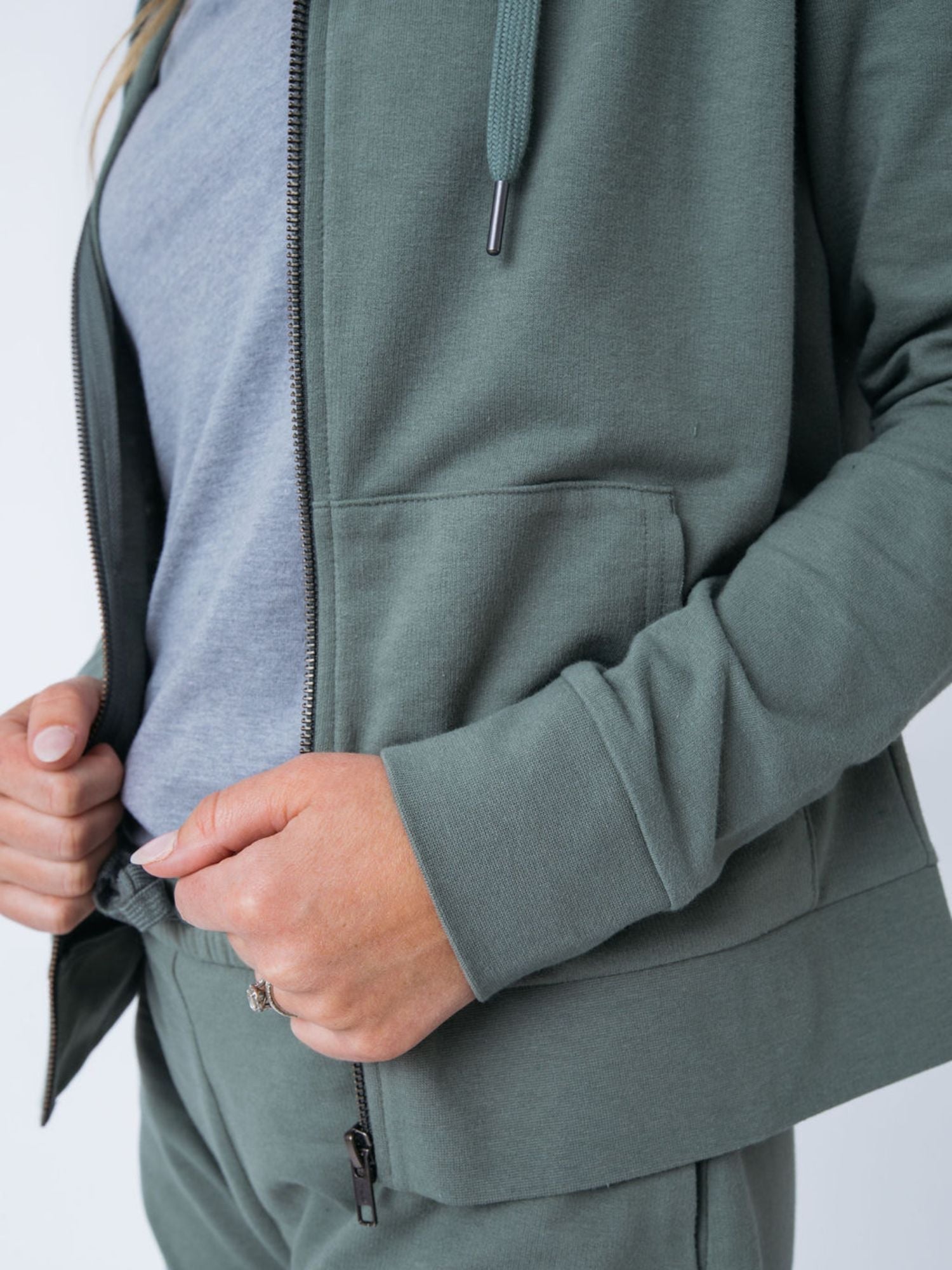 Women's Mercury Green Terry Zip-Up Hoodie