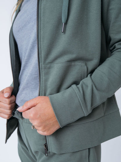 Women's Mercury Green Terry Zip-Up Hoodie