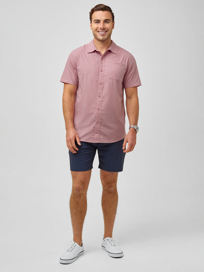 Chalk Pink Short Sleeve Stretch Button Up